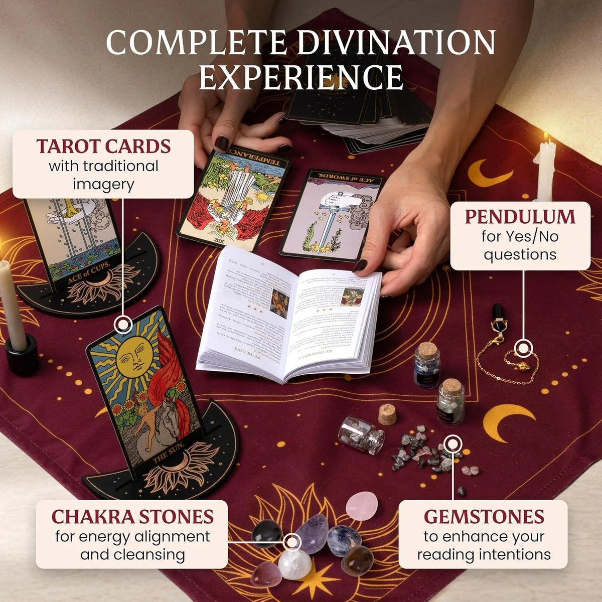 🔥 HOT SALE 🔥🔮 ALL-IN-ONE CLASSIC TAROT KIT – Complete Beginner Set with Guidebook & Crystals 🌟