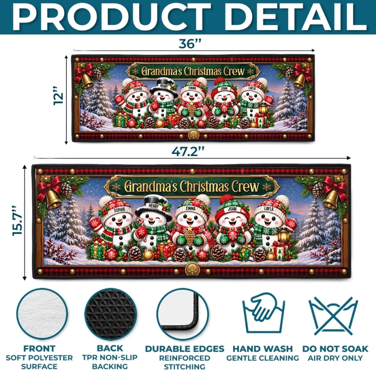 Custom Snowman Runner Rug - Personalized Christmas Birthday Gifts For Grandma, Grandpa - Home Is Where Christmas Is