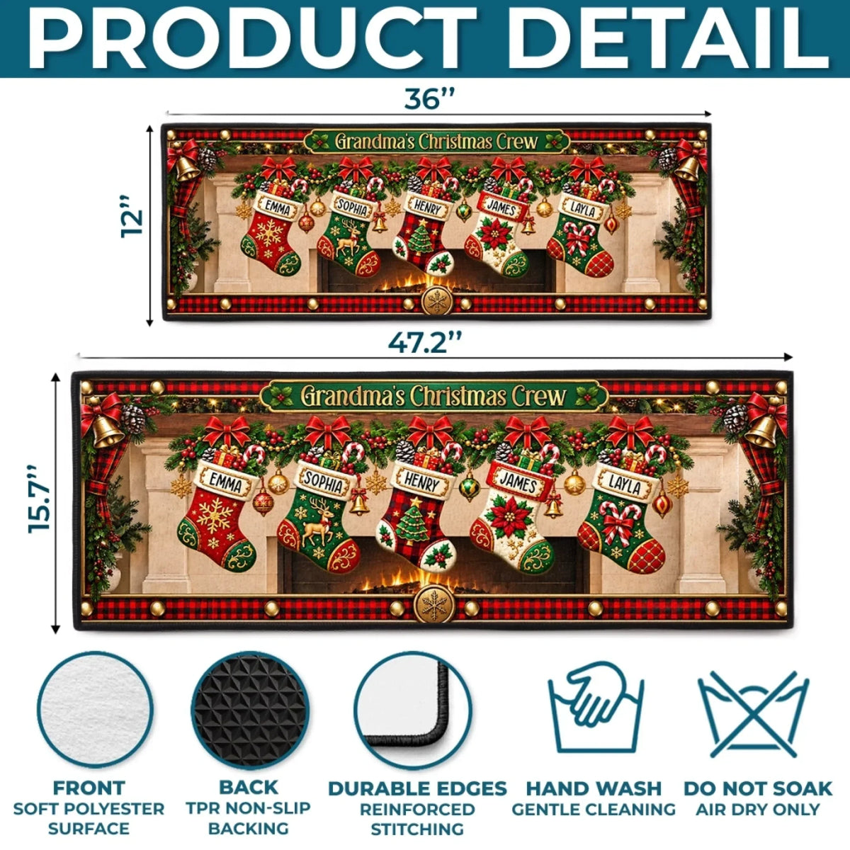 Custom Stocking Runner Rug - Personalized Christmas Birthday Gifts For Grandma, Grandpa - Stockings Full Of Love