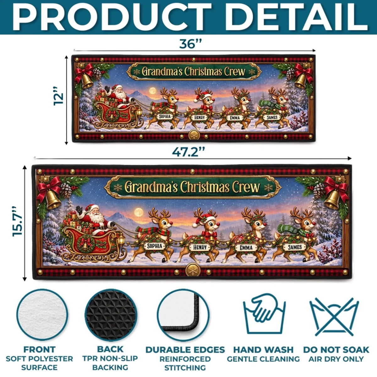 Custom Reindeer Runner Rug - Personalized Christmas Birthday Gifts For Grandma, Grandpa - Santa’s Reindeer Crew Arrive