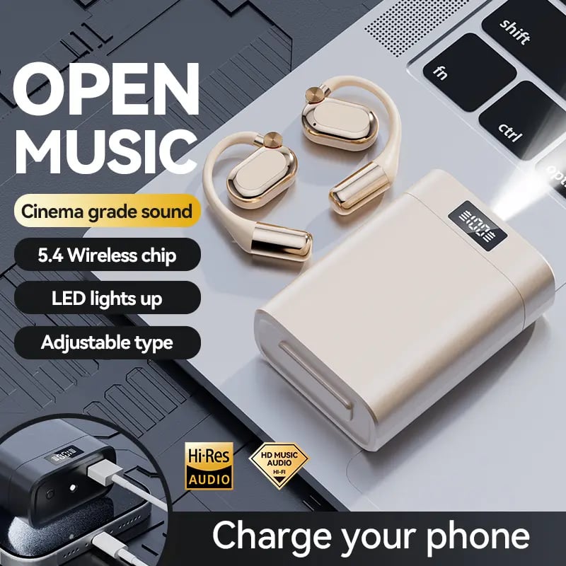 🎧 50% OFF NOW! 🎵 Open-Ear Wireless Earphones – Comfort Fit, Bluetooth 5.4 & LED Flashlight Case 🔦