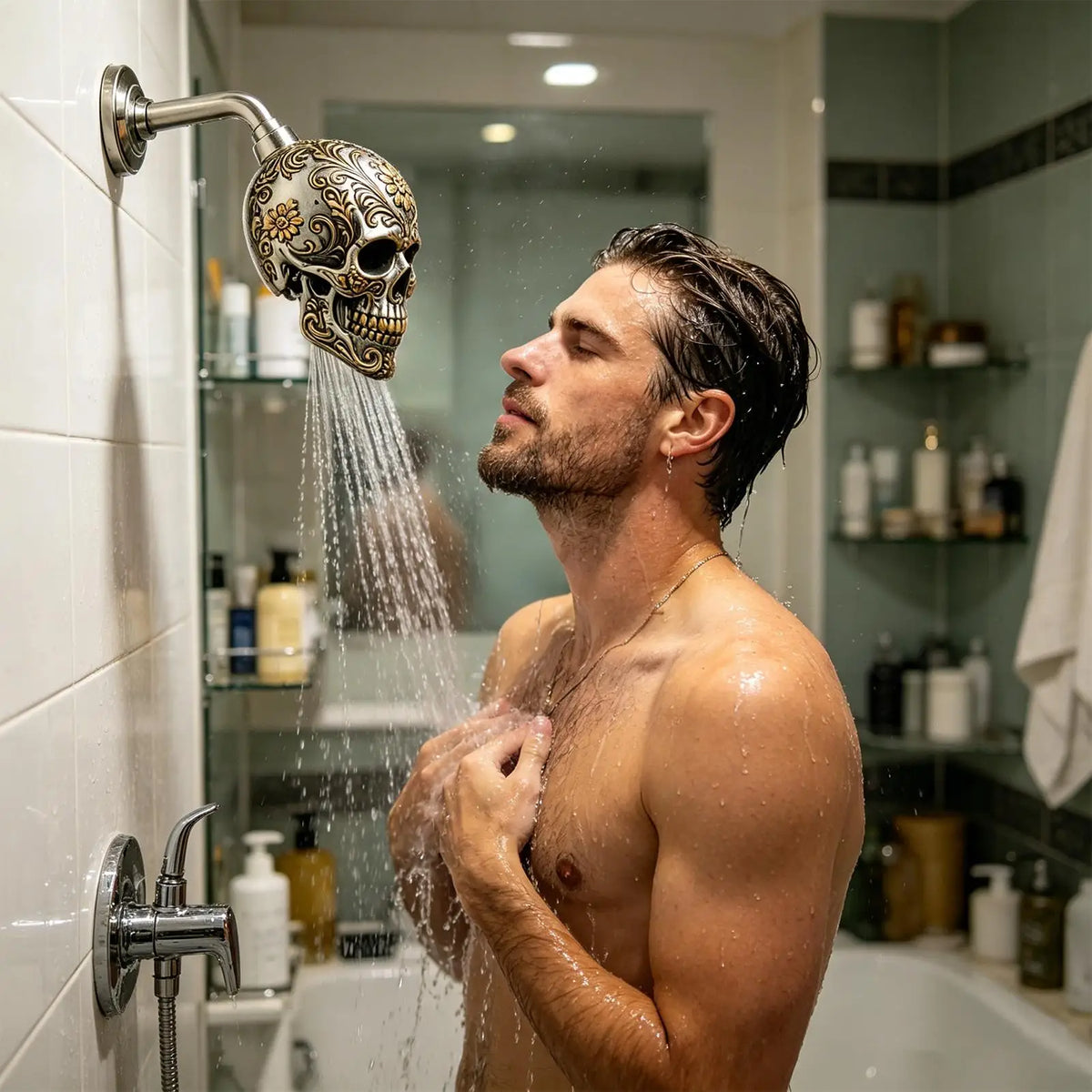 Ornate Engraved Skull High Pressure Shower Head