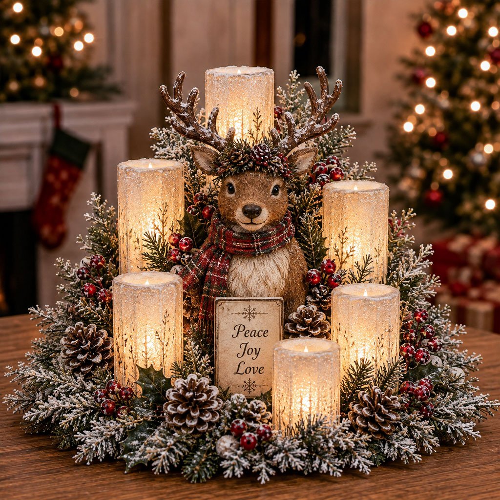 🎄✨ Christmas Glowing Centerpiece with Flameless Candle 🕯️