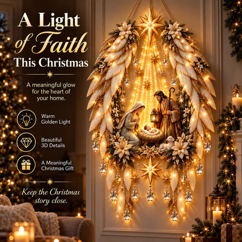 👼 3D Heavenly Angel Wings Nativity Light✨ – Lighted Christmas Wall Decor  ✈️