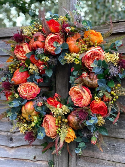🍂 LAST DAY — 49% OFF FALL SALE! 💖 Handmade Fall Peony And Pumpkin Wreath - Year Round Wreath