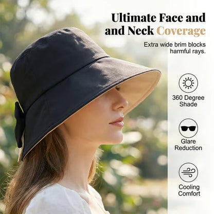 Women's Bowknot Wide Brim Sun Protective Hat