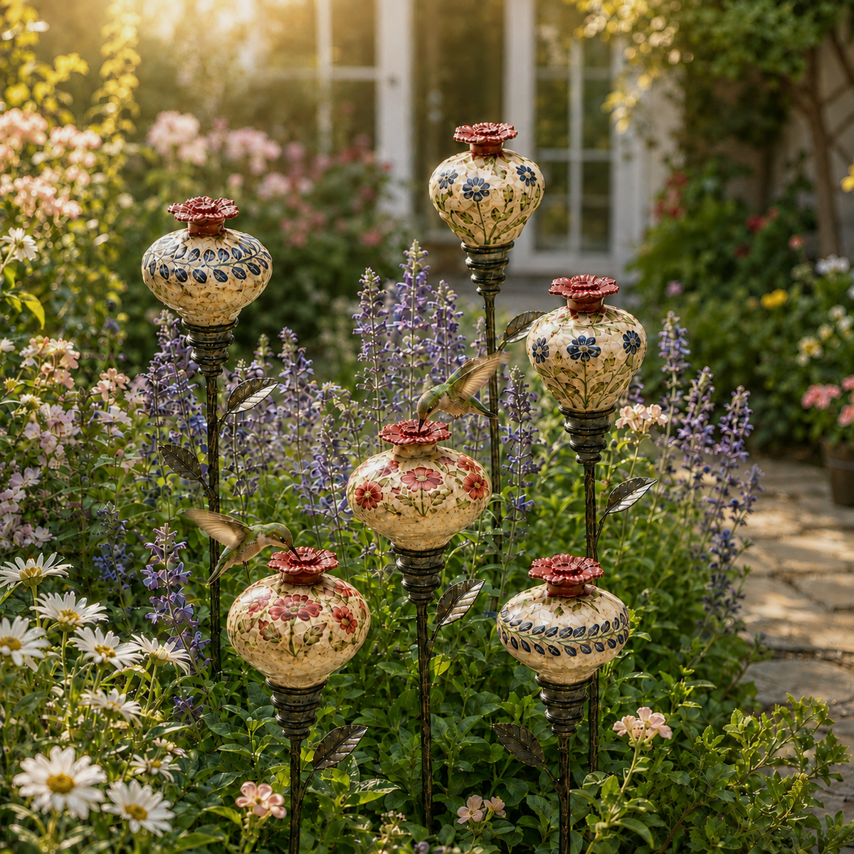 🏡Retro hummingbird feeder garden pole