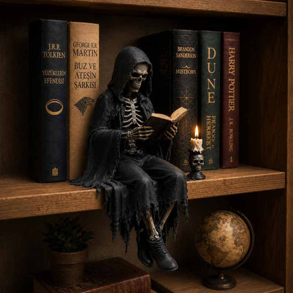 Gothic Hooded Book Guardian Figurine – Dark Fantasy Bookshelf Decor