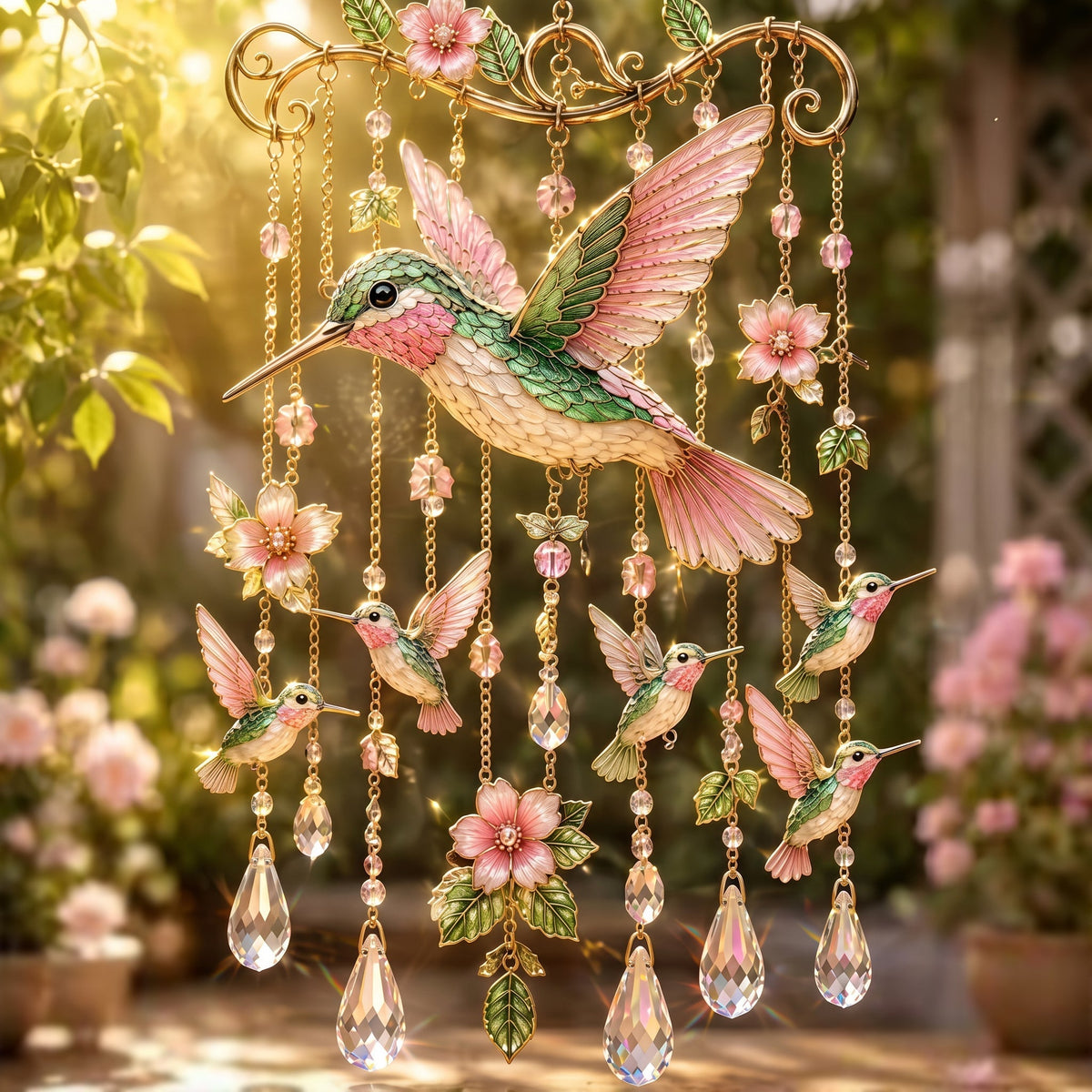 Graceful Hummingbird Crystal Wind Chime – Outdoor Garden Decor for Bird Lovers