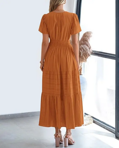 Womens Summer Lightweight Short Sleeve V Casual Midi Maxi Dresses