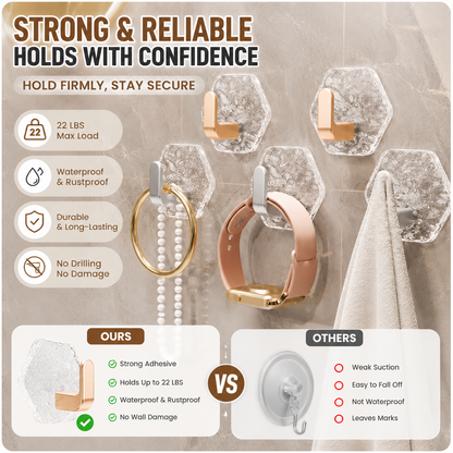 ✨Day Sale 50% OFF✨10 Pack Hexagonal Adhesive Wall Hooks – Waterproof Heavy Duty Hooks