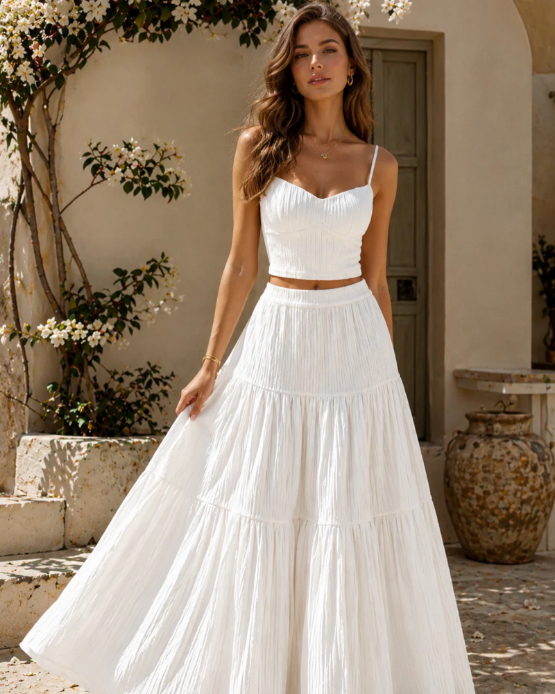 Women's Textured Two-Piece Maxi Skirt Set
