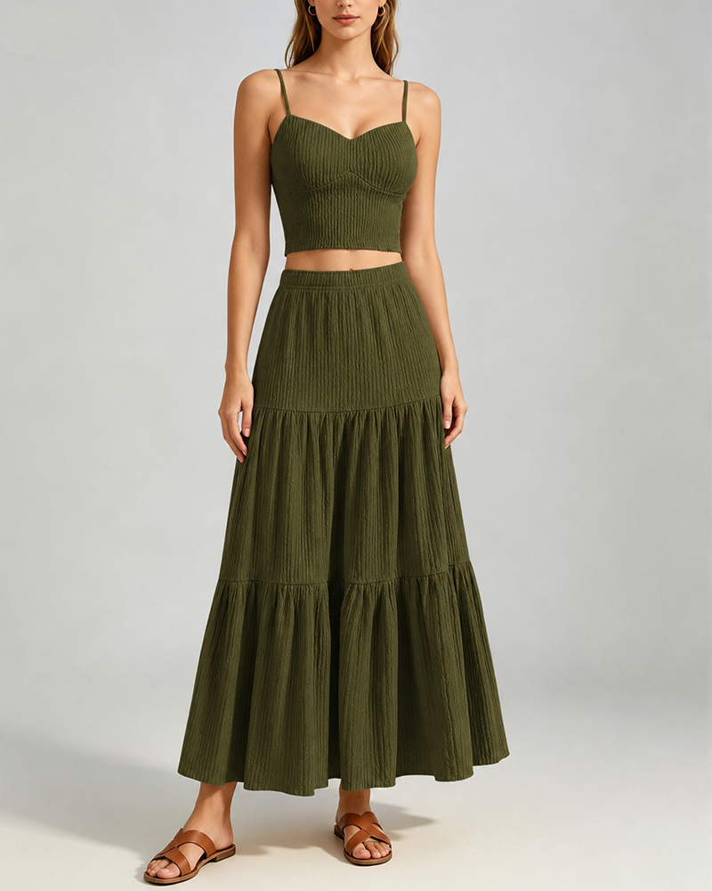 Women's Textured Two-Piece Maxi Skirt Set