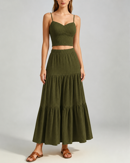 Women's Textured Two-Piece Maxi Skirt Set