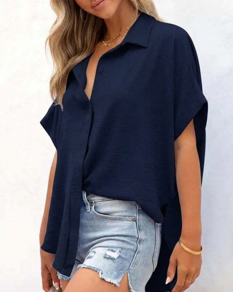 Short Sleeve Solid Color Casual Loose Fit Shirt