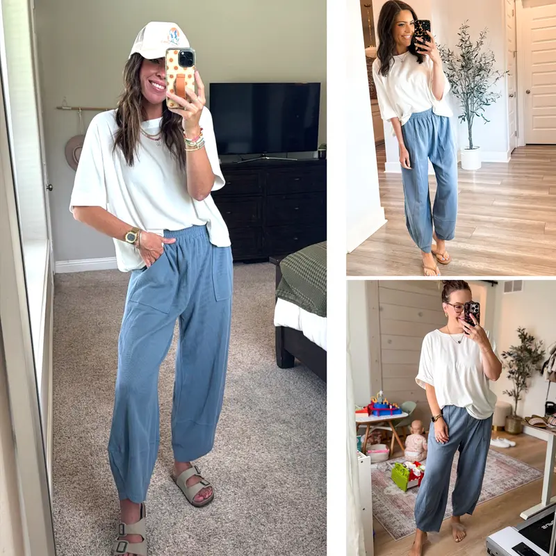 Womens Baggy Wide Leg Pants Casual Elastic Waisted Palazzo Harem Pants with Pockets