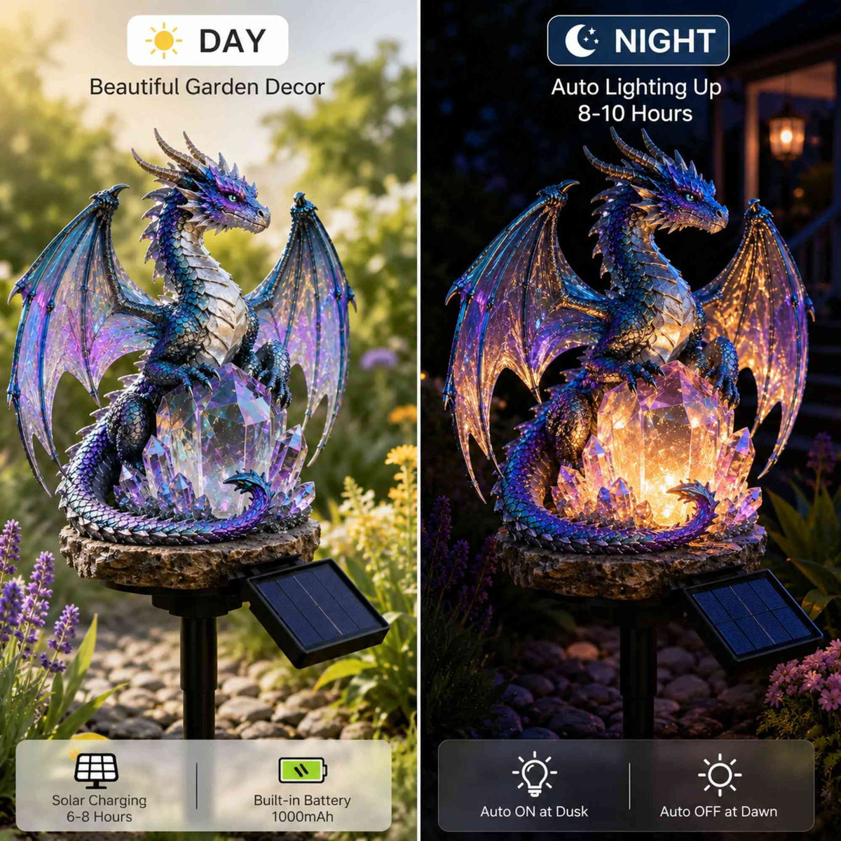 🐉Solar Dragon Crystal Garden Light – Fantasy Outdoor Decor