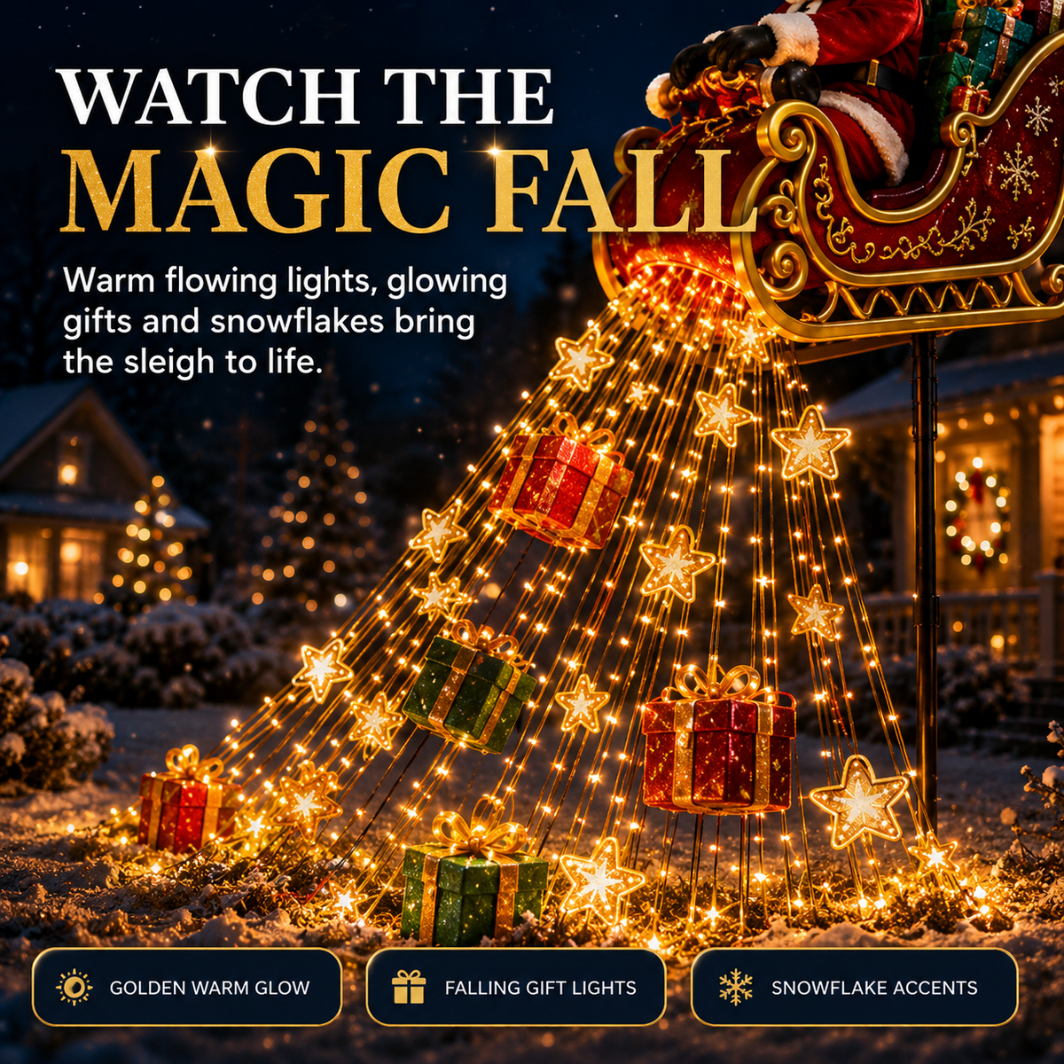 ✨🎅✨ 2026 New Santa’s Flying Sleigh Gift Cascade – Solar Christmas Garden Light