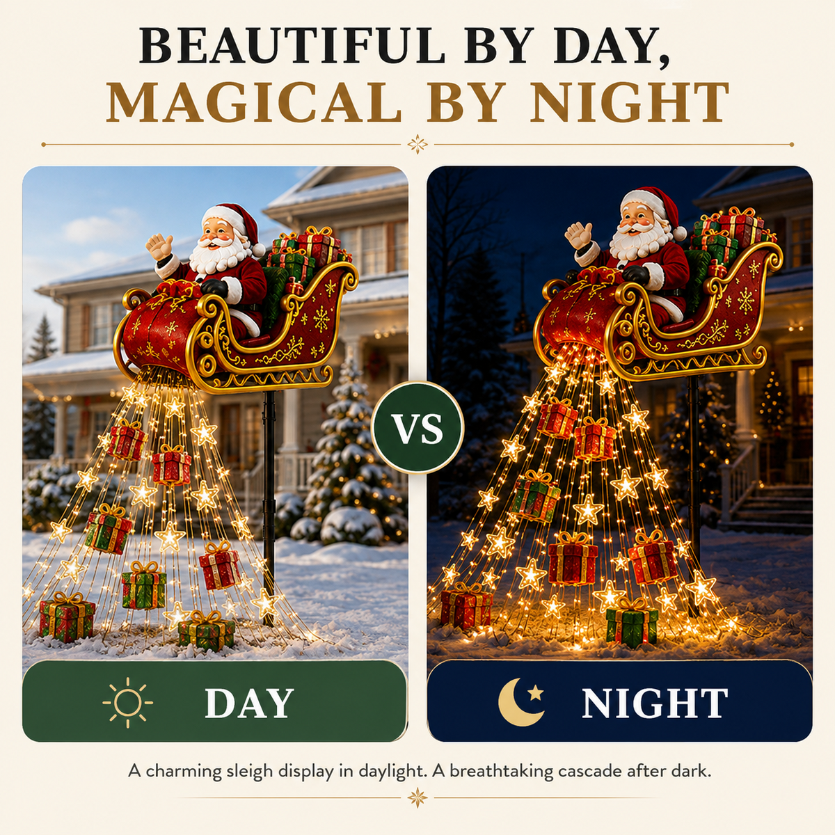 ✨🎅✨ 2026 New Santa’s Flying Sleigh Gift Cascade – Solar Christmas Garden Light