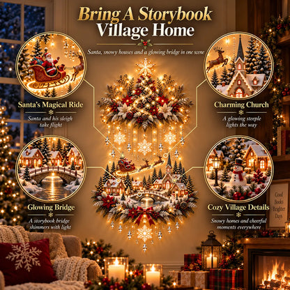 ✨Illuminated Christmas Tree & Village Wall Hanging | 🎄 Cascading Warm Lights for Living Rooms, Entryways & Staircases ✨