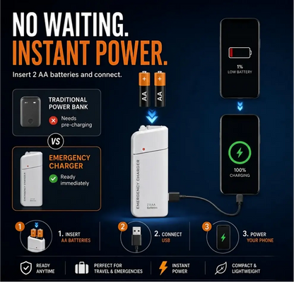 Portable Emergency Phone Charger AA Battery Powered Power Bank with LED Flashlight