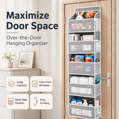 🔥 50% OFF 5-Tier Over-the-Door Organizer – Extra Side Mesh Pockets for More Storage 🚪
