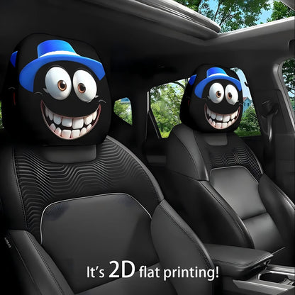 Funny Cartoon Car Headrest Covers – 2PCS Universal Fit