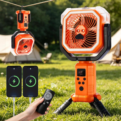 ❄️ CampMist 4-in-1 Portable Cooling Mist Fan – 20,000mAh Battery, LED Light & Power Bank
