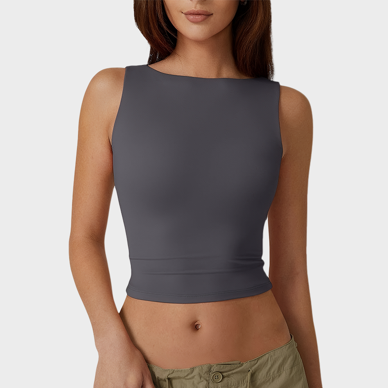High Neck Open Back Crop Tank Y2K Sleeveless Tee