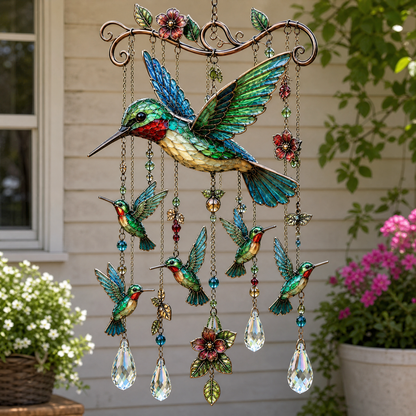 Graceful Hummingbird Crystal Wind Chime – Outdoor Garden Decor for Bird Lovers
