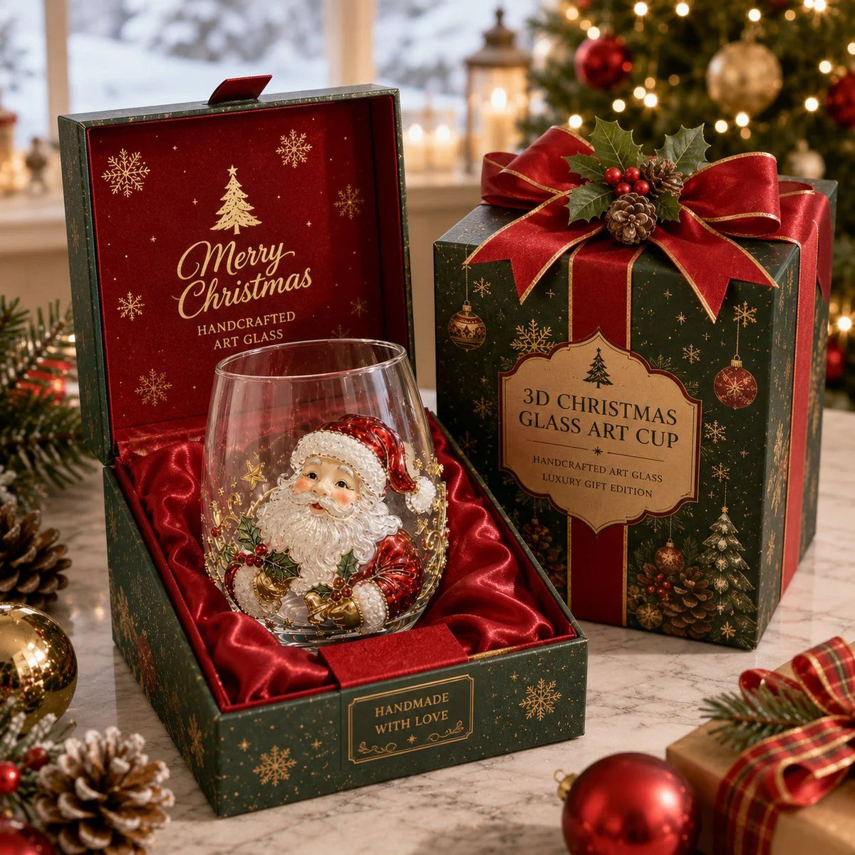 🎅Christmas Early Bird Sale🎄 3D Christmas Glass Art Cup | Luxury Raised Holiday Glassware for Drinks, Decor & Christmas Gifts 🎁