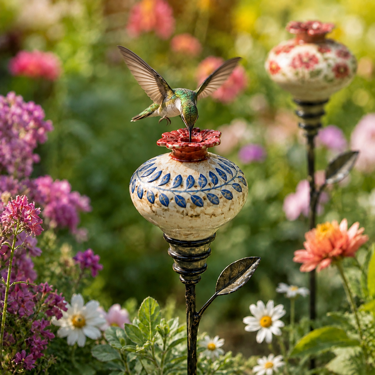 🏡Retro hummingbird feeder garden pole