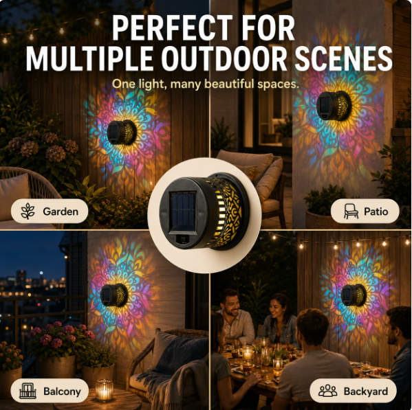 65K+ SOLD!✨Solar Mandala Wall Light | Outdoor Garden Fence Projector Lamp 🪐🌌
