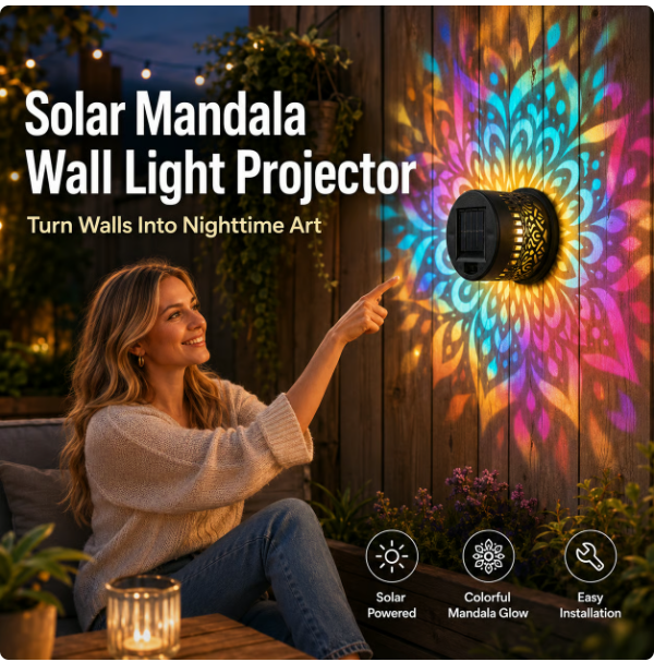 65K+ SOLD!✨Solar Mandala Wall Light | Outdoor Garden Fence Projector Lamp 🪐🌌