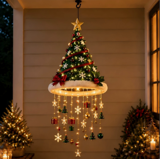 🎅 Beleuchteter Weihnachtsmannhut als Hängeleuchter 🎄 | 3 verschiedene Designs, warme LED-Lichterkette | Weihnachtsdeko für drinnen und draußen, Geschenkidee