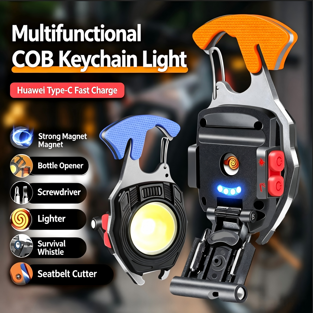 💡8‑in‑1 Multifunctional Keychain Flashlight🔦🌈