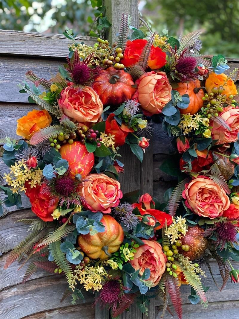 🍂 LAST DAY — 49% OFF FALL SALE! 💖 Handmade Fall Peony And Pumpkin Wreath - Year Round Wreath