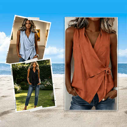 Crisscross Tie Cotton Linen Solid Tank Top