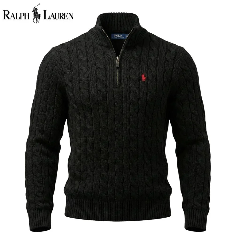 RL Chunky Cable-Knit Cotton Quarter-Zip Sweater