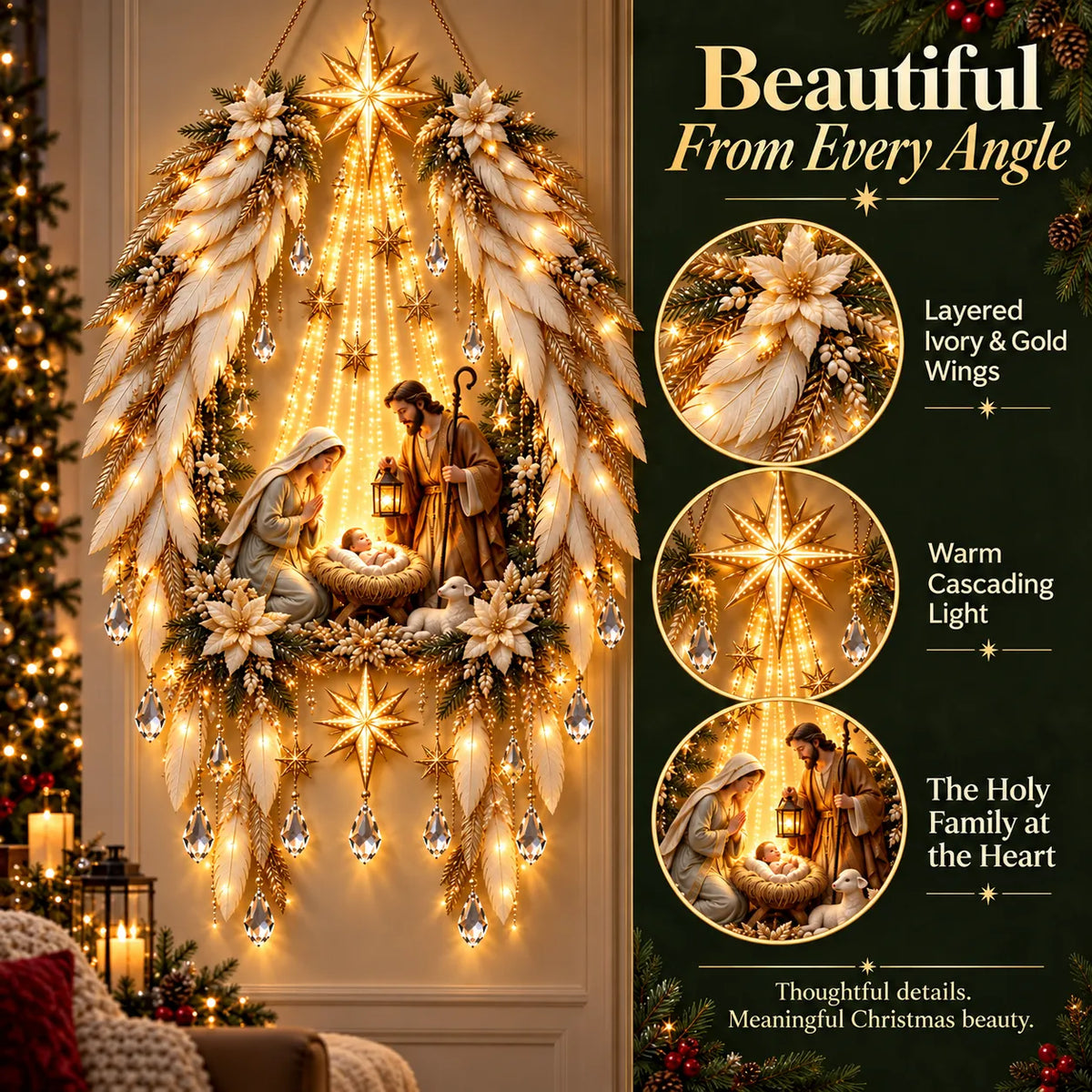 👼 3D Heavenly Angel Wings Nativity Light✨ – Lighted Christmas Wall Decor  ✈️