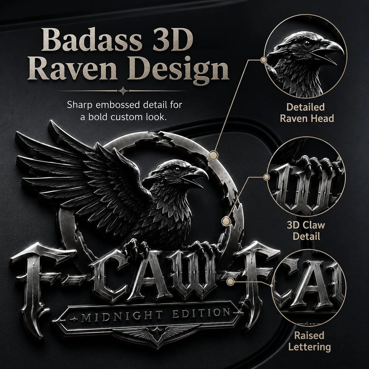 🦅 F-CAW-F Midnight Edition Metal Emblem - Premium Raven Badge For Drivers With Attitude