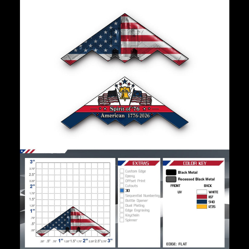 Spirit of ’76 B-2 Stealth Bomber Challenge Coin – 250th Anniversary Patriotic Collectible