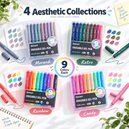 ✍️ 9-Color Erasable Gel Pen Set — 0.6mm Quick-Dry Twist Pens 🎨