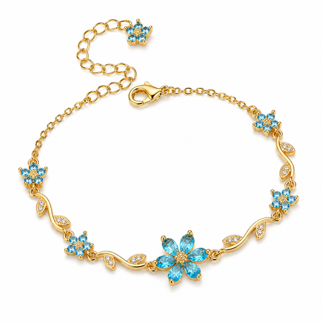 🩵🍃🌸Blooming Sakura Crystal Flower Bracelet – Elegant Floral Jewelry for Women
