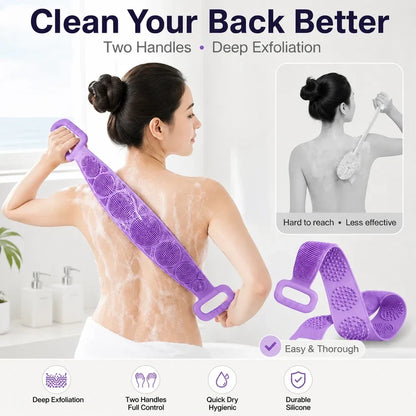 🛁 Limited-Time 49% OFF 💦 Silicone Bath Brush Double-Sided Exfoliating Back Scrubber