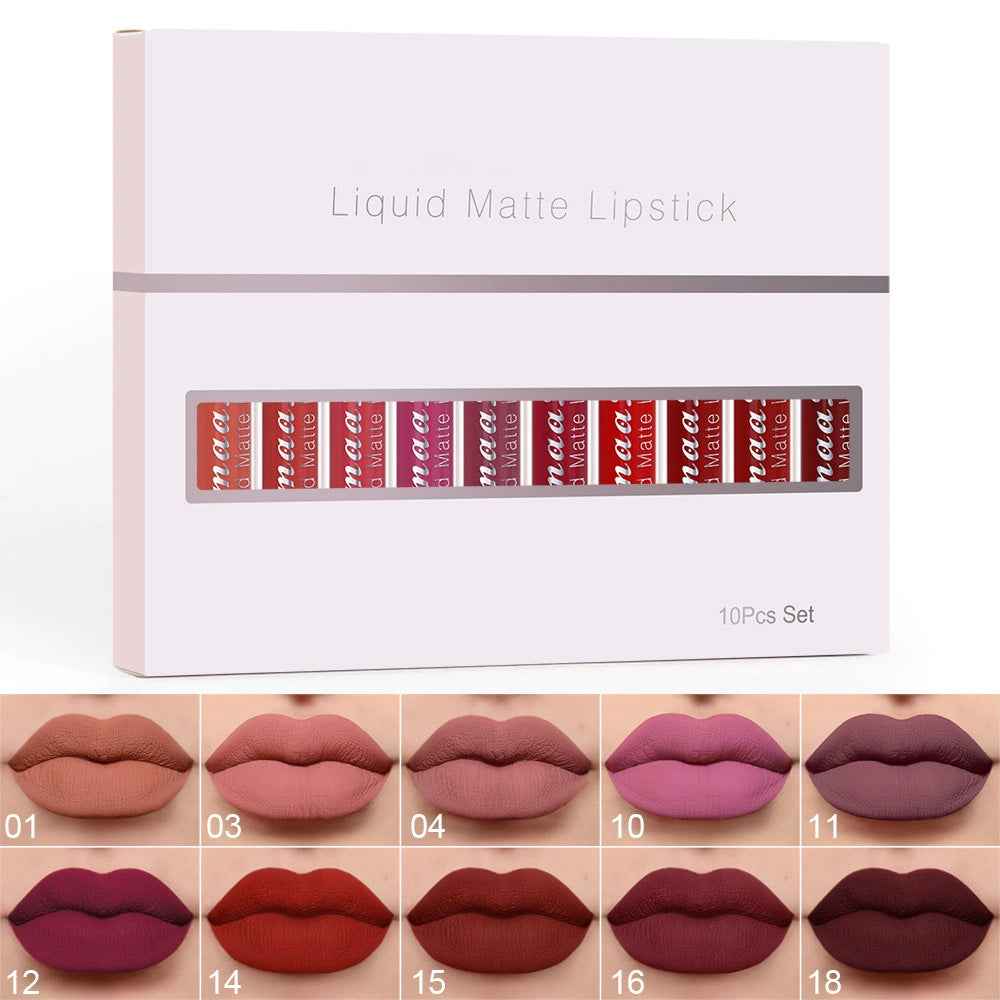 2026 Hot 49% OFF💖10Pcs Liquid Matte Matt Lipstick Set, Long Lasting Lipstick 24 hour Waterproof Lip Gloss