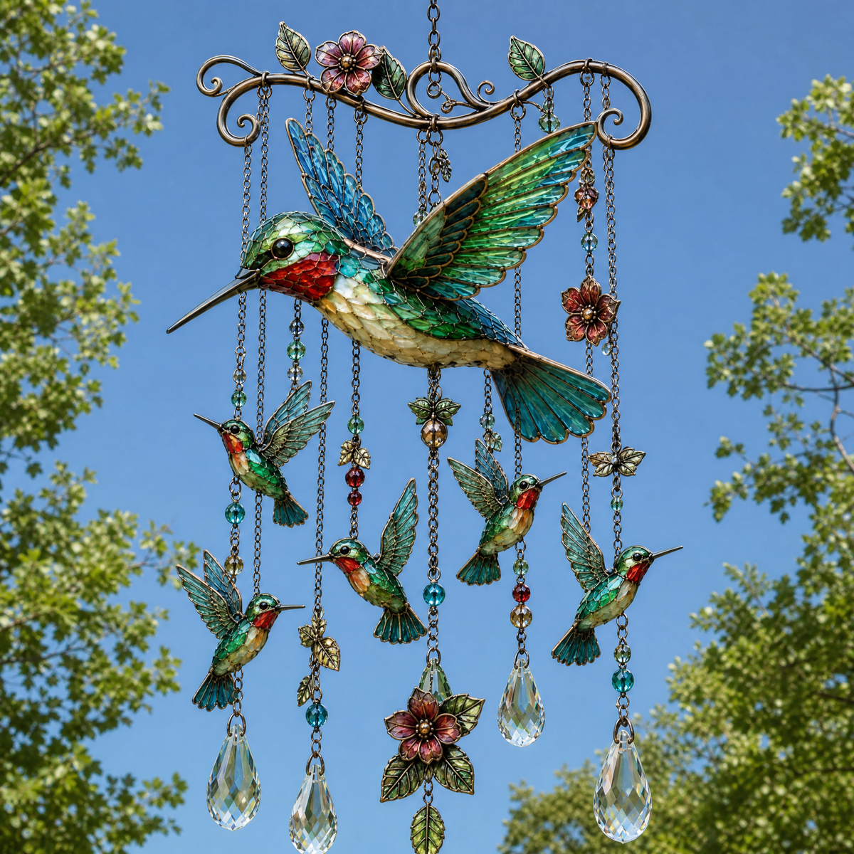 Graceful Hummingbird Crystal Wind Chime – Outdoor Garden Decor for Bird Lovers