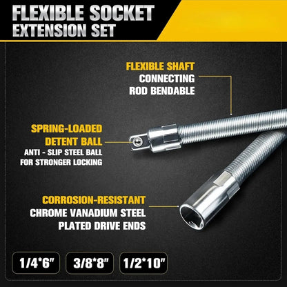 2026 Hot Sale💖1/2 Inch 35cm Socket Ratchet Wrench Set - 3 Bendable Shafts, Wrench Extender Tool, Connecting Rod
