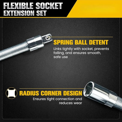 2026 Hot Sale💖1/2 Inch 35cm Socket Ratchet Wrench Set - 3 Bendable Shafts, Wrench Extender Tool, Connecting Rod