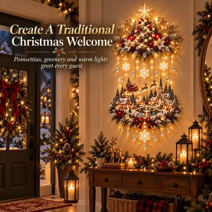 ✨Illuminated Christmas Tree & Village Wall Hanging | 🎄 Cascading Warm Lights for Living Rooms, Entryways & Staircases ✨